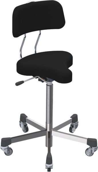 Therapy chair with saddle seat and backrest, electrically conductive